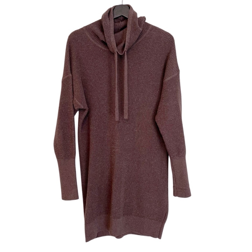 Prana Milani Cowl Neck Sweater Mini Dress Plum Brown Small Cozy Outdoor Gorpcore
